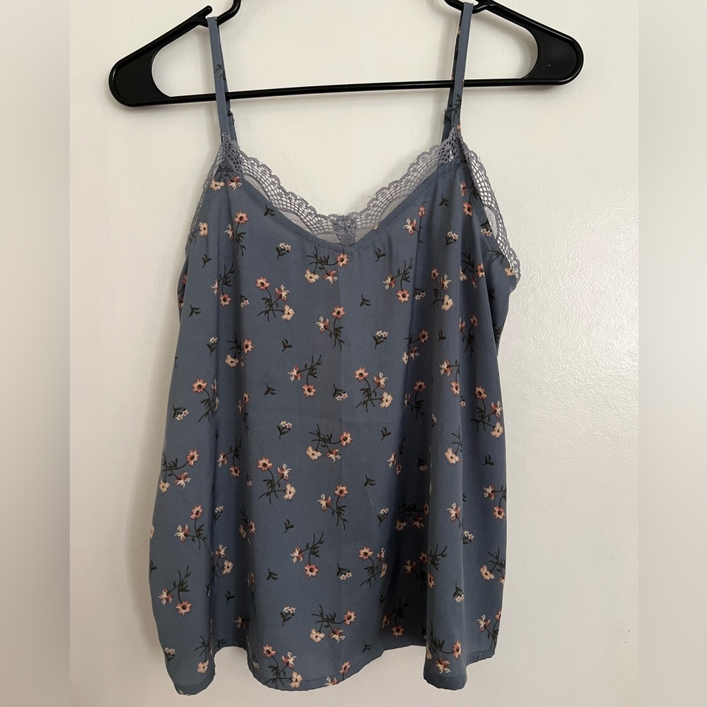 Hollister floral blue lace cami tank